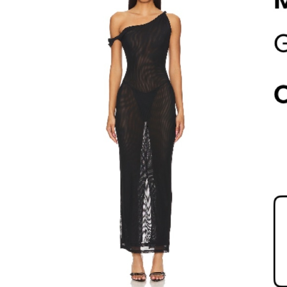 Good American Black Mesh Twist Maxi Dress